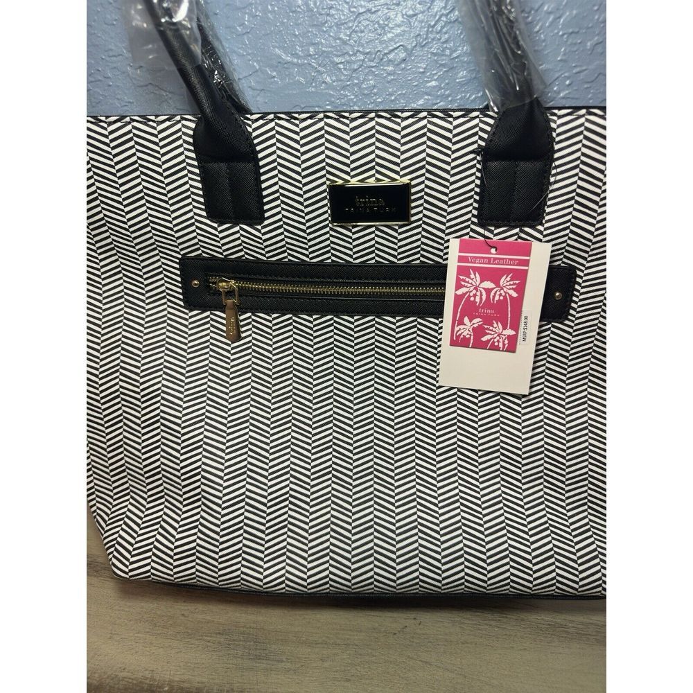 Trina Turk Large Shoulder Tote Bag/ Purse Black/white W/detachable Strap New #26 - Picture 2 of 10